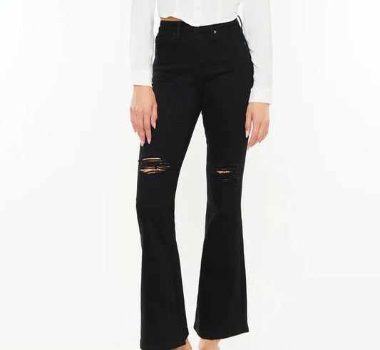 Kancan Petite Distressed Flares Black KC7346BK