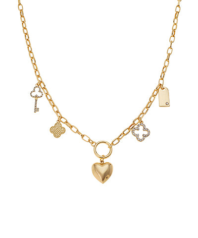 GS Multi Charm Heart Pendant Necklace