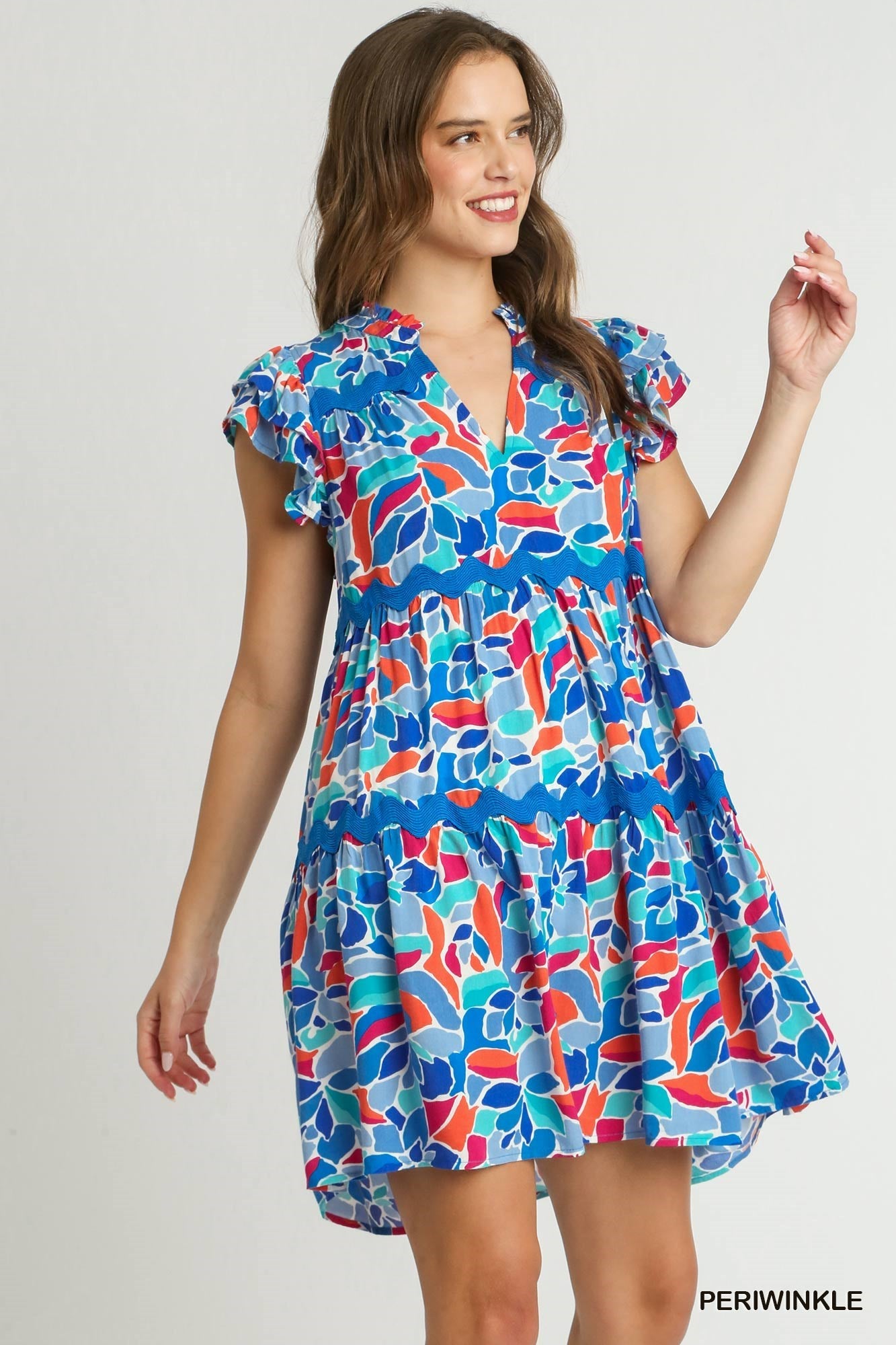 Umgee Abstract Printed Ric Rac Dress