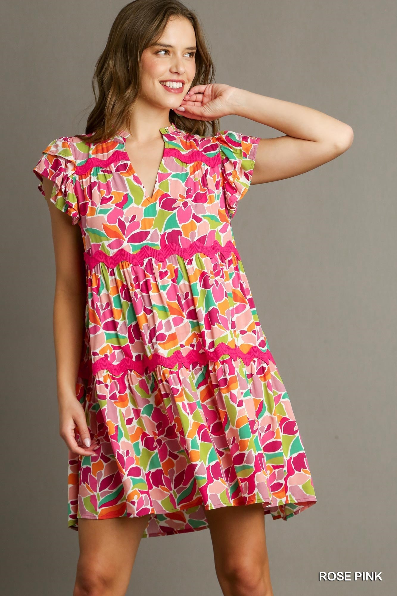 Umgee Abstract Printed Ric Rac Dress