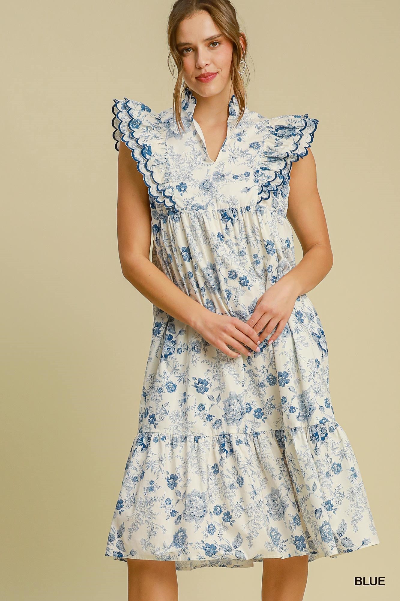 Umgee Floral Print Midi Dress