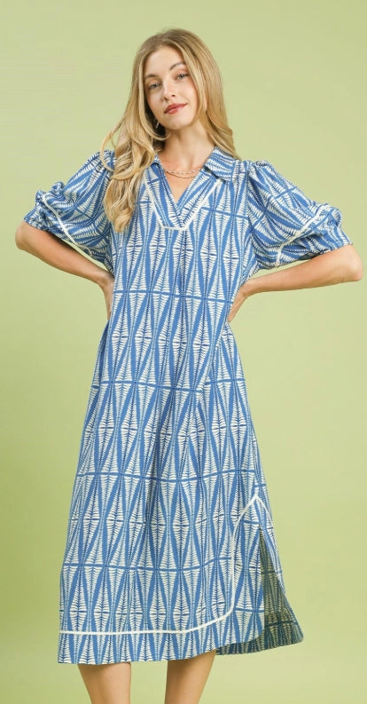 Umgee Geometric Leaf Print Midi