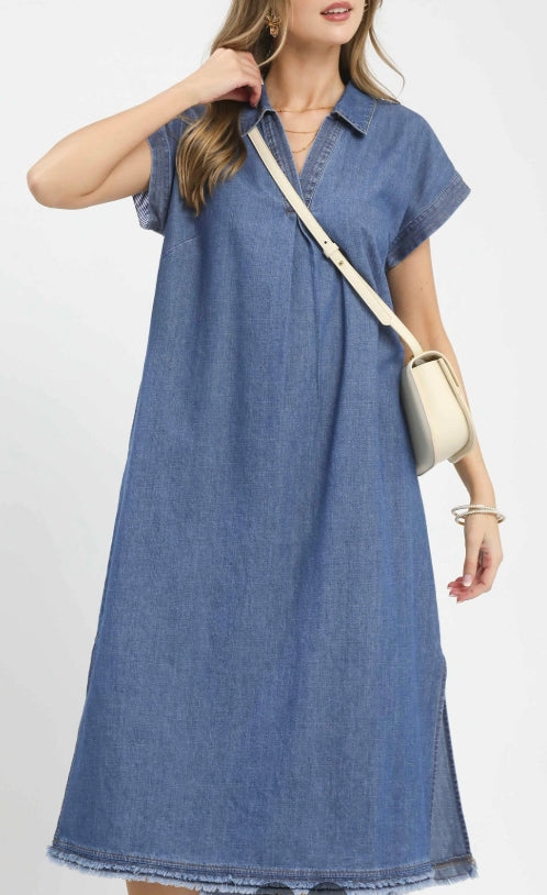 Umgee Washed Denim Collar Dress