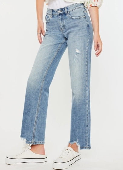 Kancan True Straight Jeans with Distress Hem