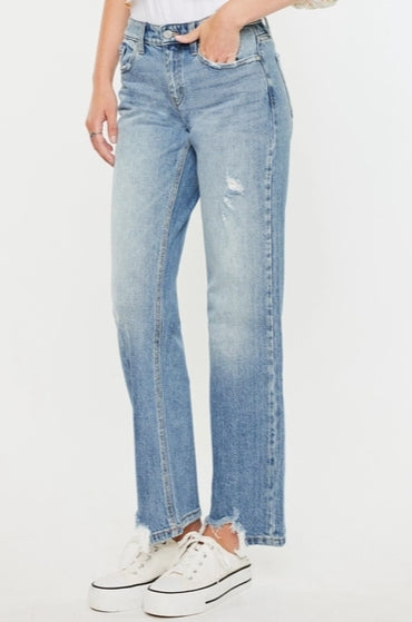 Kancan True Straight Jeans with Distress Hem