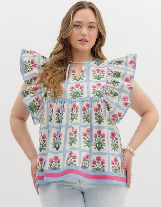 Entro Plus Floral Grid Top