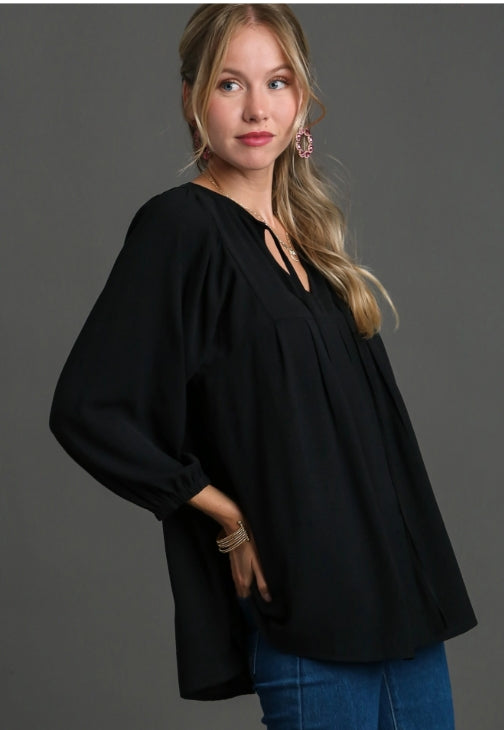 BF Umgee Round Neck Blouse with Tie