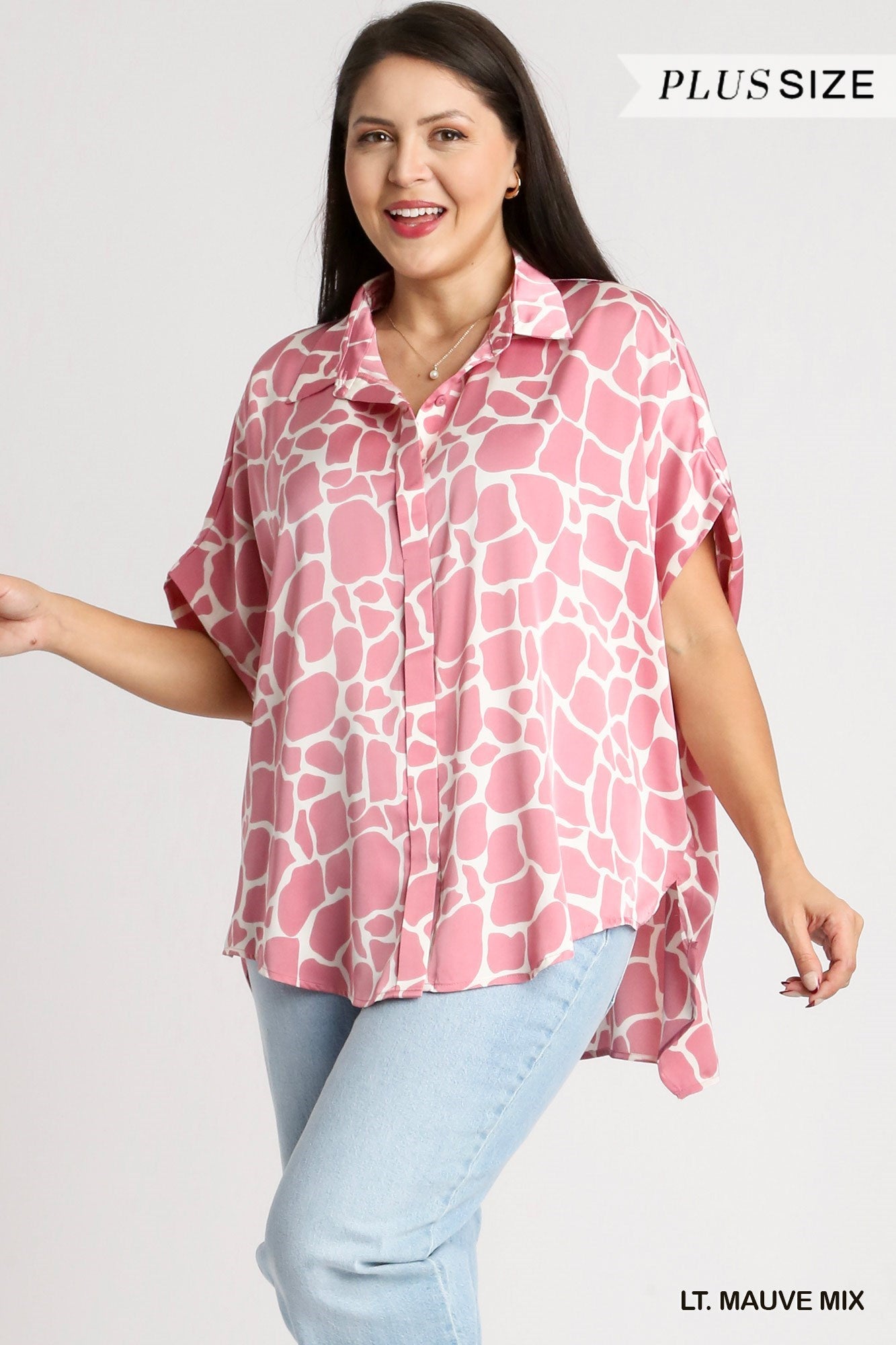 Umgee Plus Giraffe Button Down - Mauve