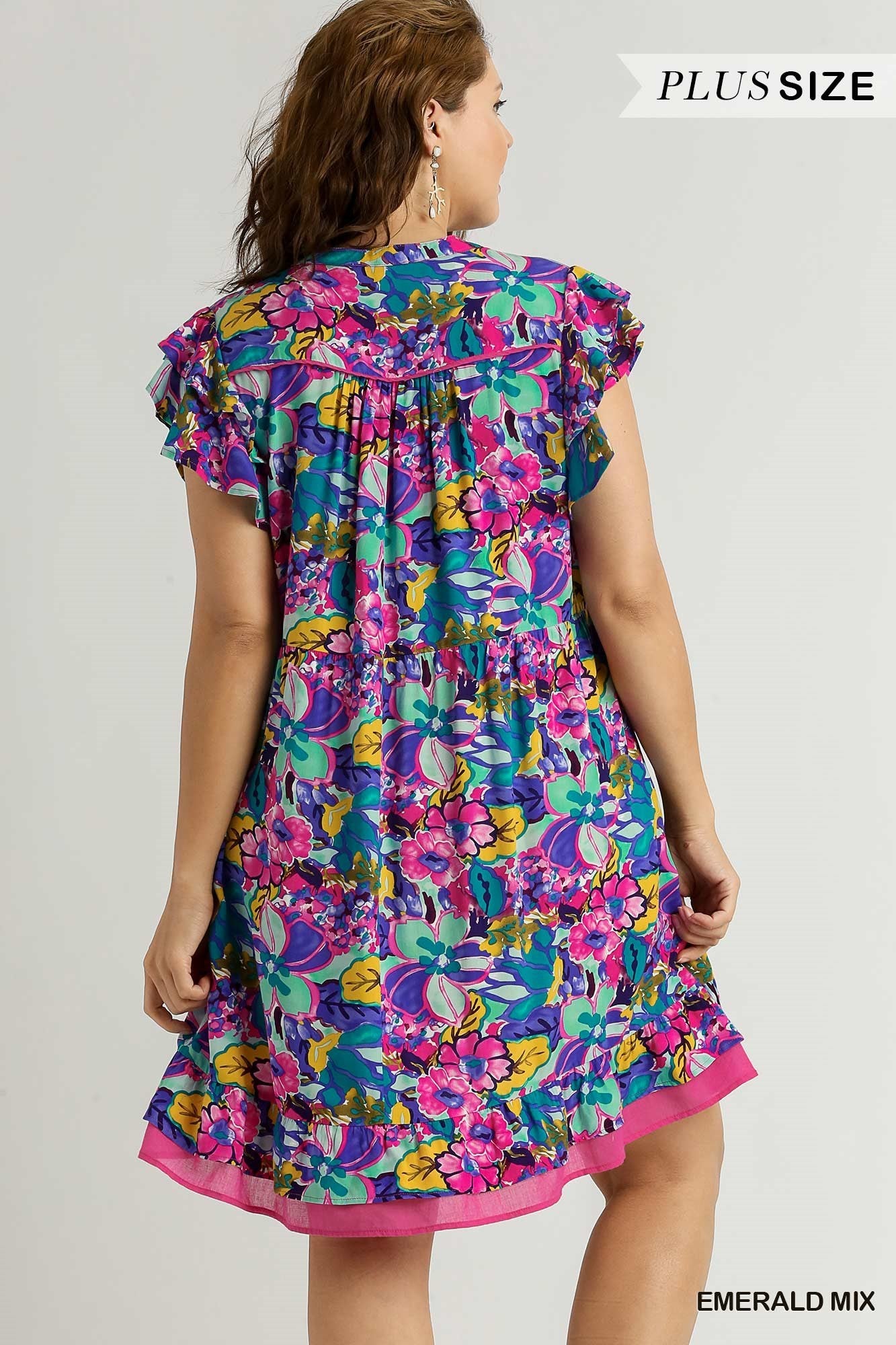 Umgee Floral Print A-Line Dress - Emerald