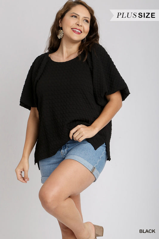 Umgee Plus Textured Puff Sleeve Top - Black