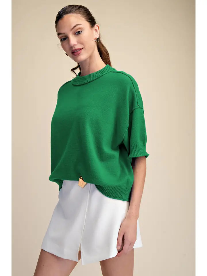 Glam Short Sleeve Crew Neck Sweater