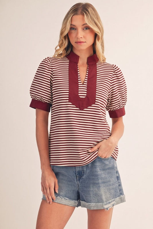 Jodifl Striped Top with Solid Caftan Detail
