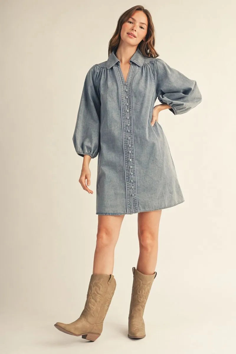 Jodifl 3/4 Sleeve Denim Piped Dress