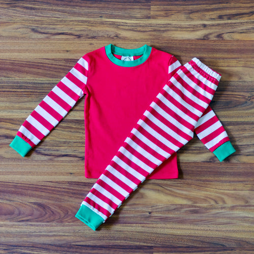 BB Pajamas - Red/White with Green Trim