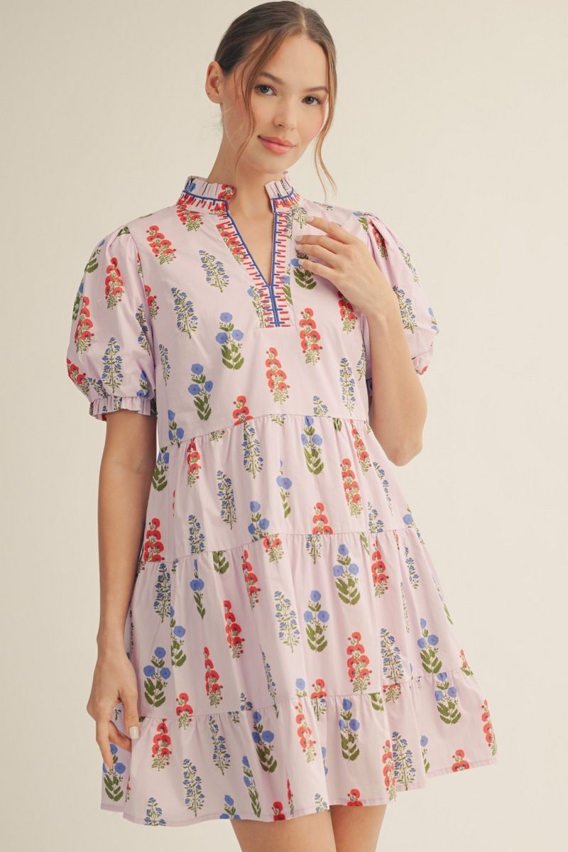 Jodifl Tiered Floral Dress with Embroidery Neck
