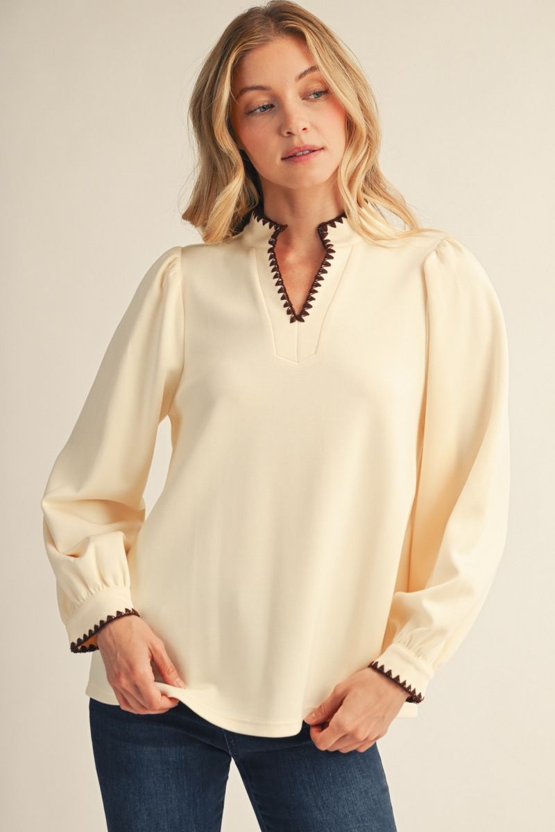 Jodifl Notched V Neck Solid Top