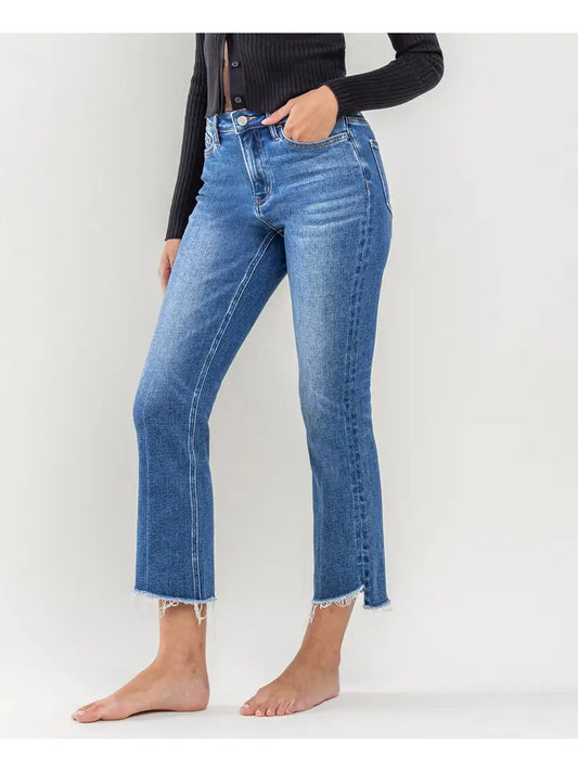 Vervet Raw Step Hem Kick Flare Jeans T5910