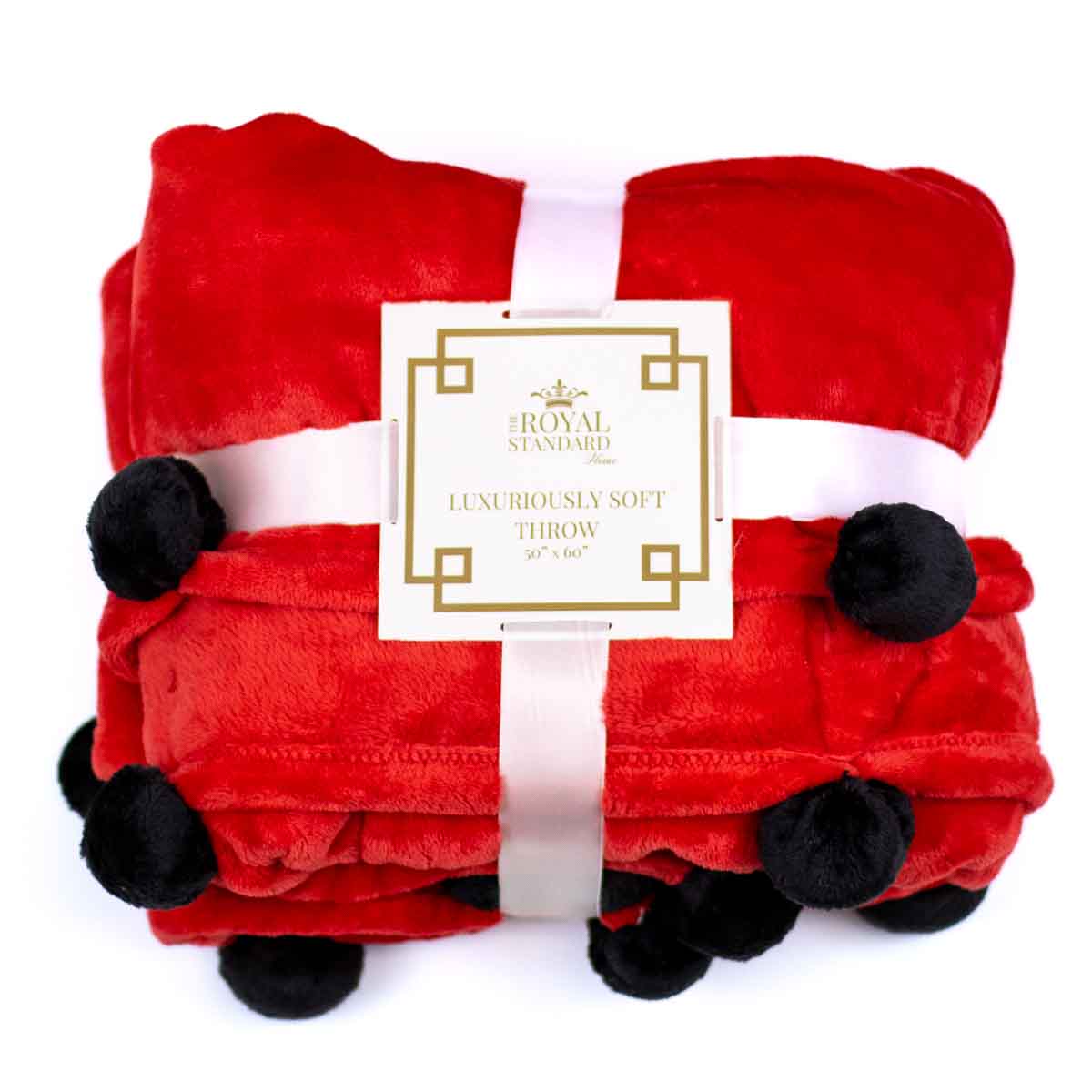 TRS Cozy Pom Pom Throw - Red/Black