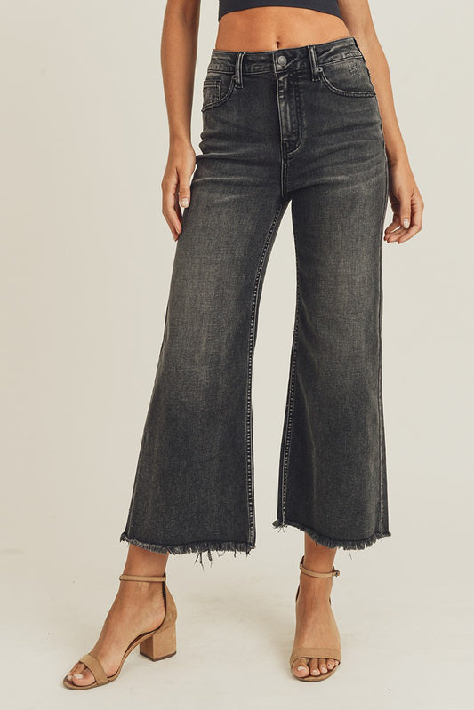 RJ Black Fray Wide Ankle Jeans