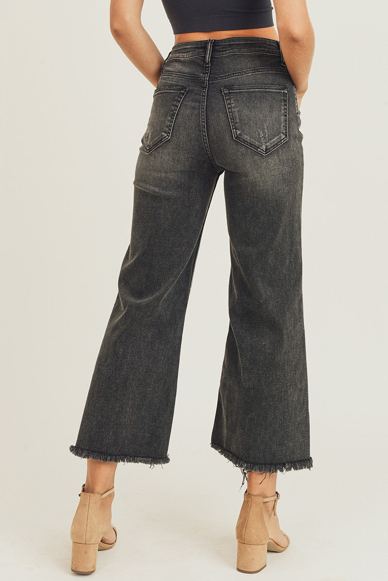 RJ Black Fray Wide Ankle Jeans