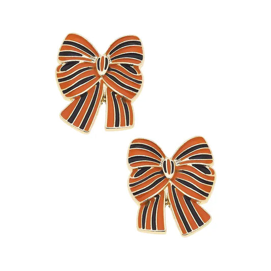 Canvas Halloween Striped Bow Studs