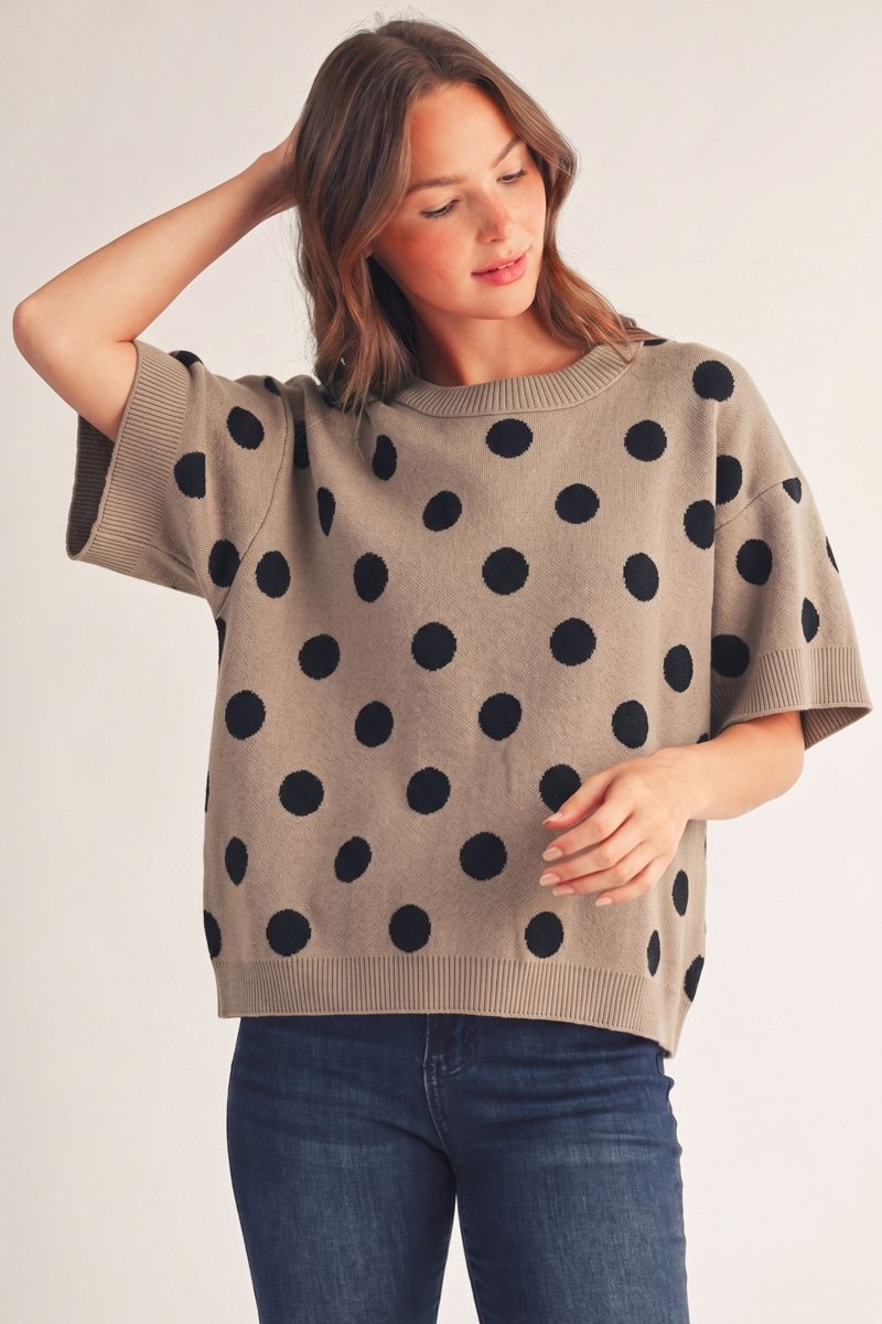 Jodifl Knit Polka Dot Top - Taupe