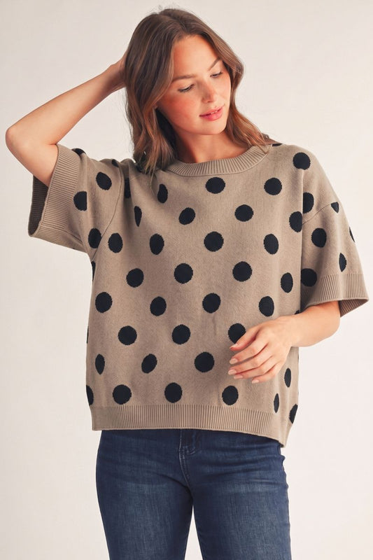 Jodifl Knit Polka Dot Top - Taupe