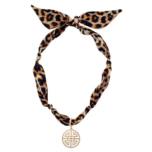 Canvas Maia Greek Keys Scarf Necklace in Leopard