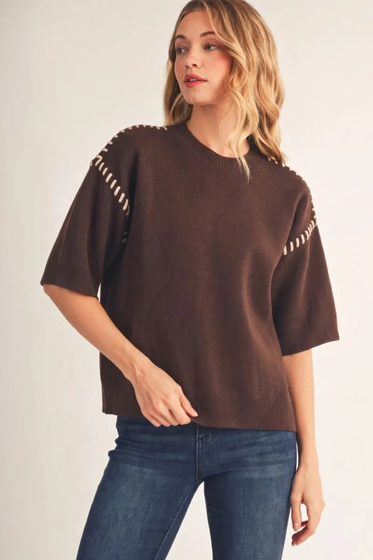 Jodifl Drop Shoulder Stitched Sweater
