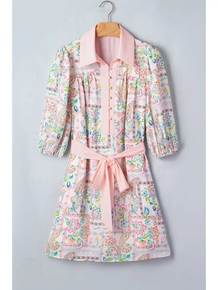 LAS Floral Belted Mini Dress