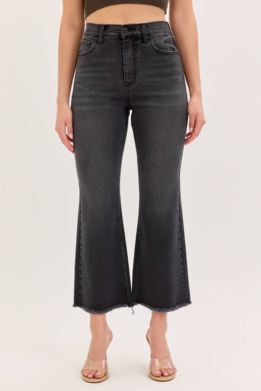 Cello High-Rise Crop Flare Washed Black Denim