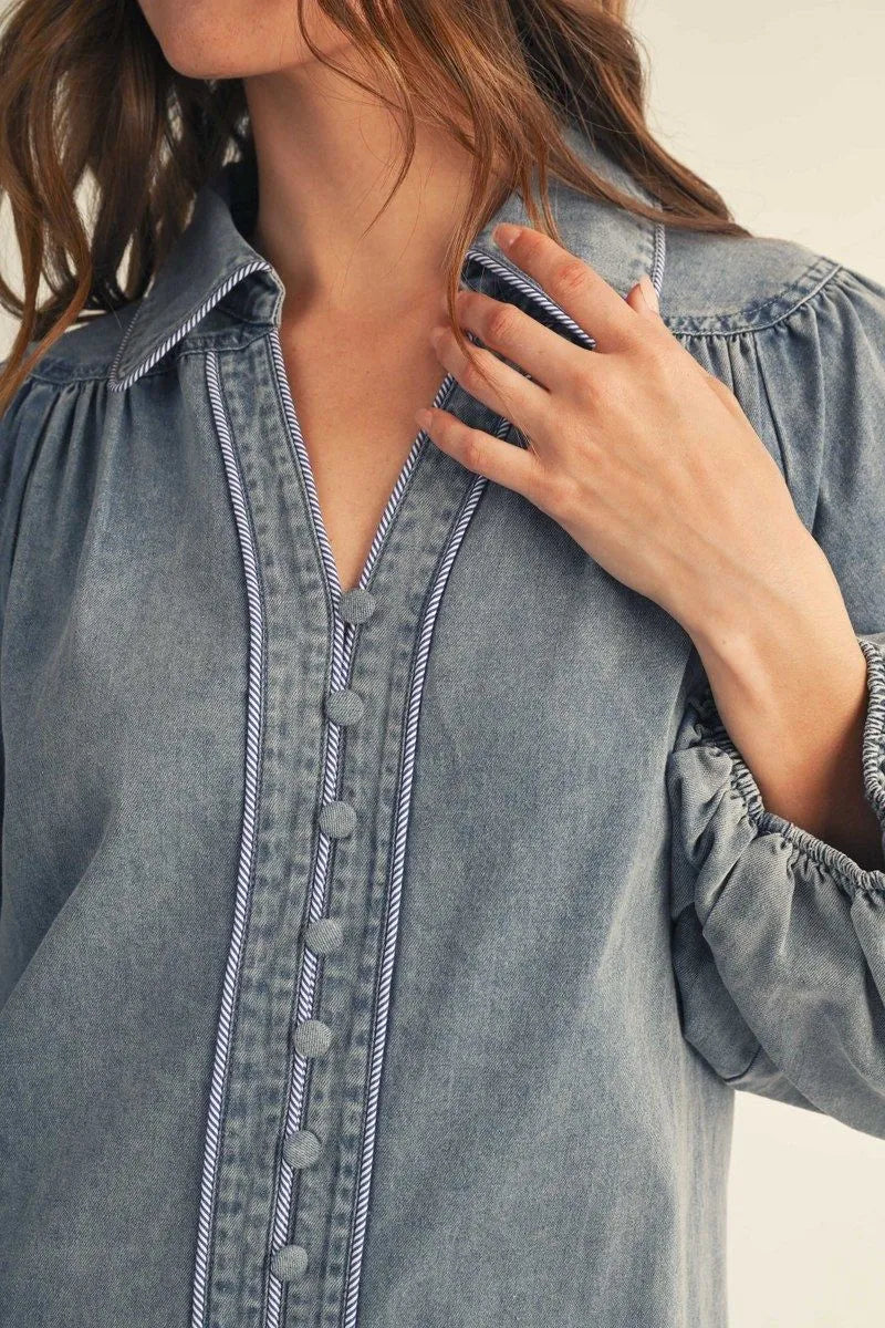 Jodifl 3/4 Sleeve Denim Piped Dress