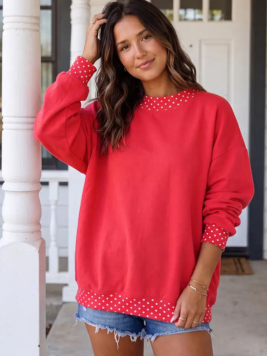 Polka Dot Mock Neck Oversized Sweatshirt