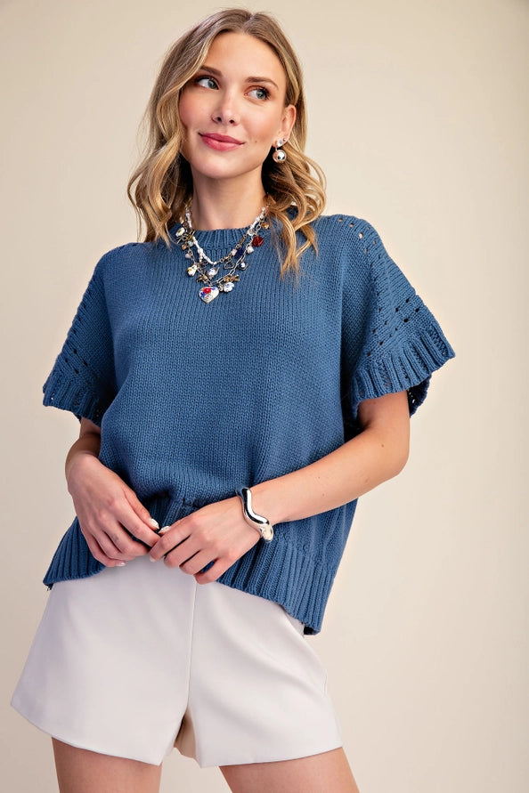 Glam Short Sleeve Crew Sweater