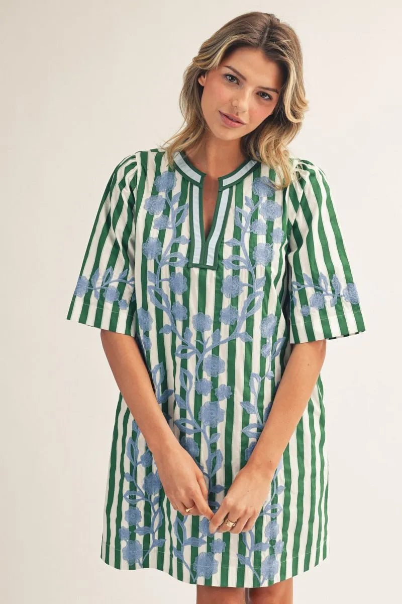 Jodifl Stripe Shift Dress with Embroidery