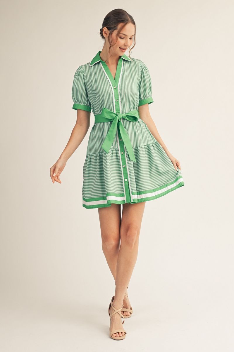 Jodifl Short Sleeve Stripe Dress with Tie