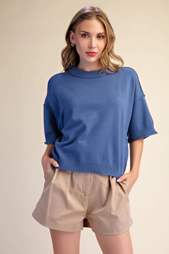Glam Short Sleeve Crew Neck Sweater