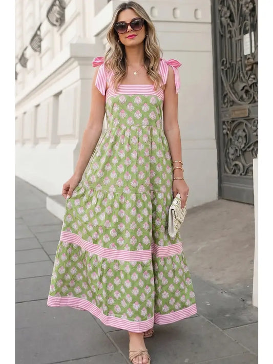 Aapparella Green Floral Midi with Ties