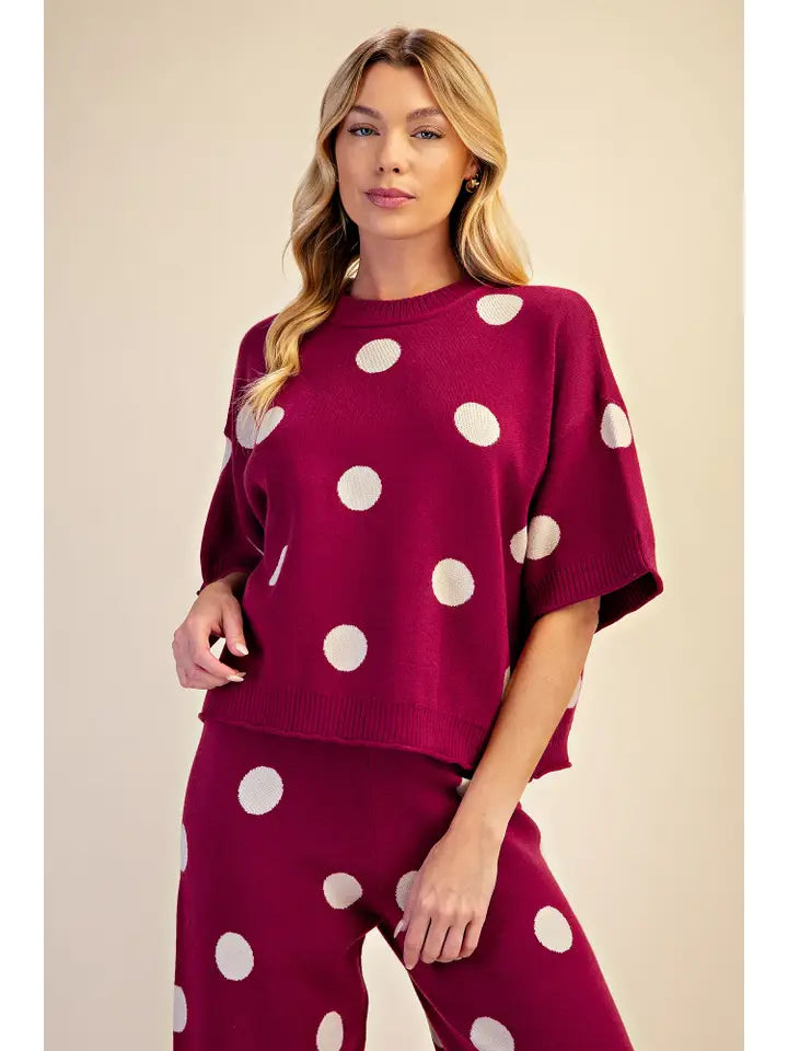 Glam Round Neck Short Sleeve Polka Dot Sweater