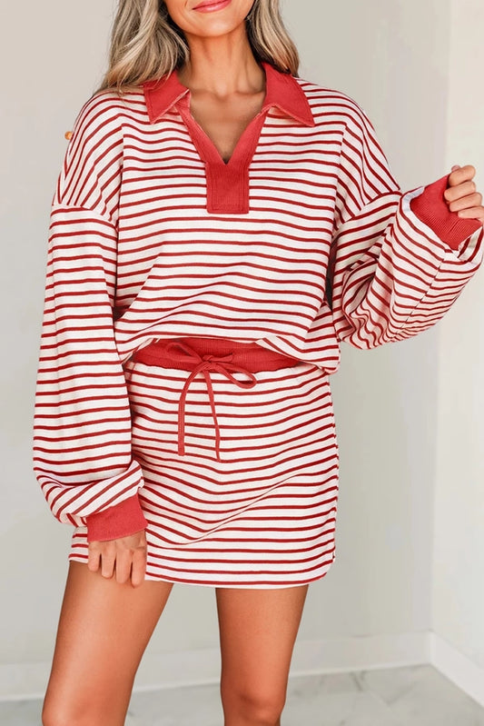 Aapparella Stripe Collared Pullover & Skort Set