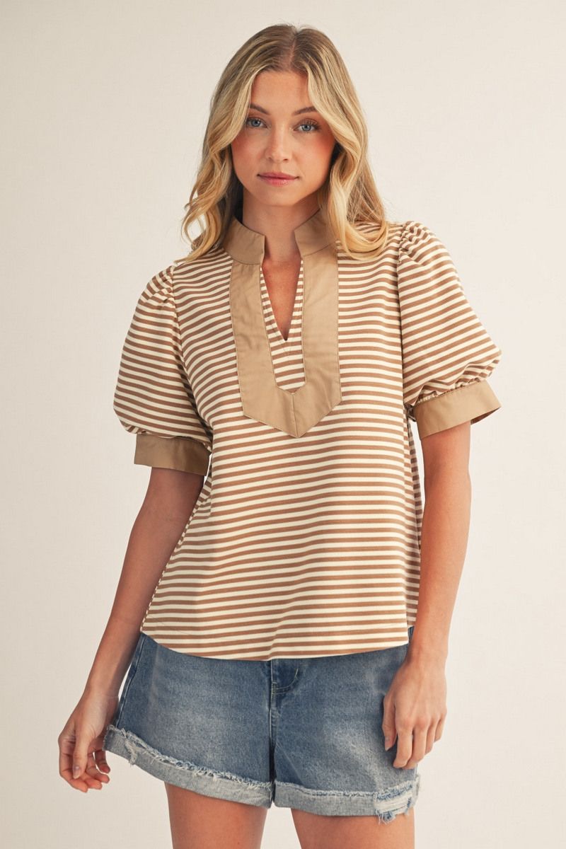 Jodifl Striped Top with Solid Caftan Detail