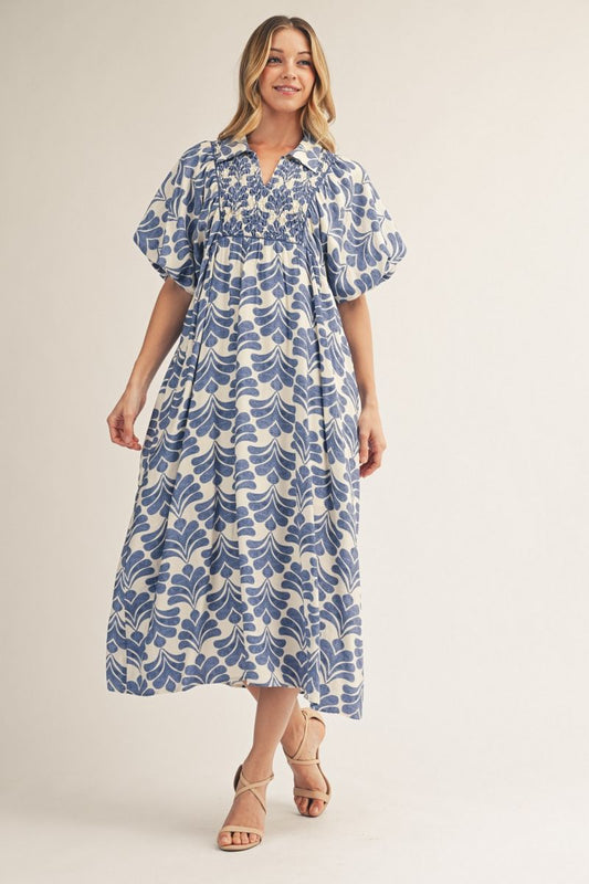 Jodifl Puff Sleeve Boho Floral Midi Dress