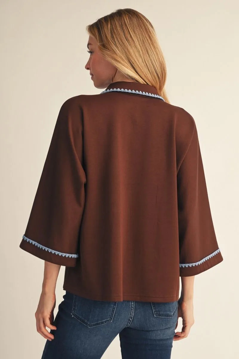 Jodifl 3/4 Solid Top with Embroidered Edges