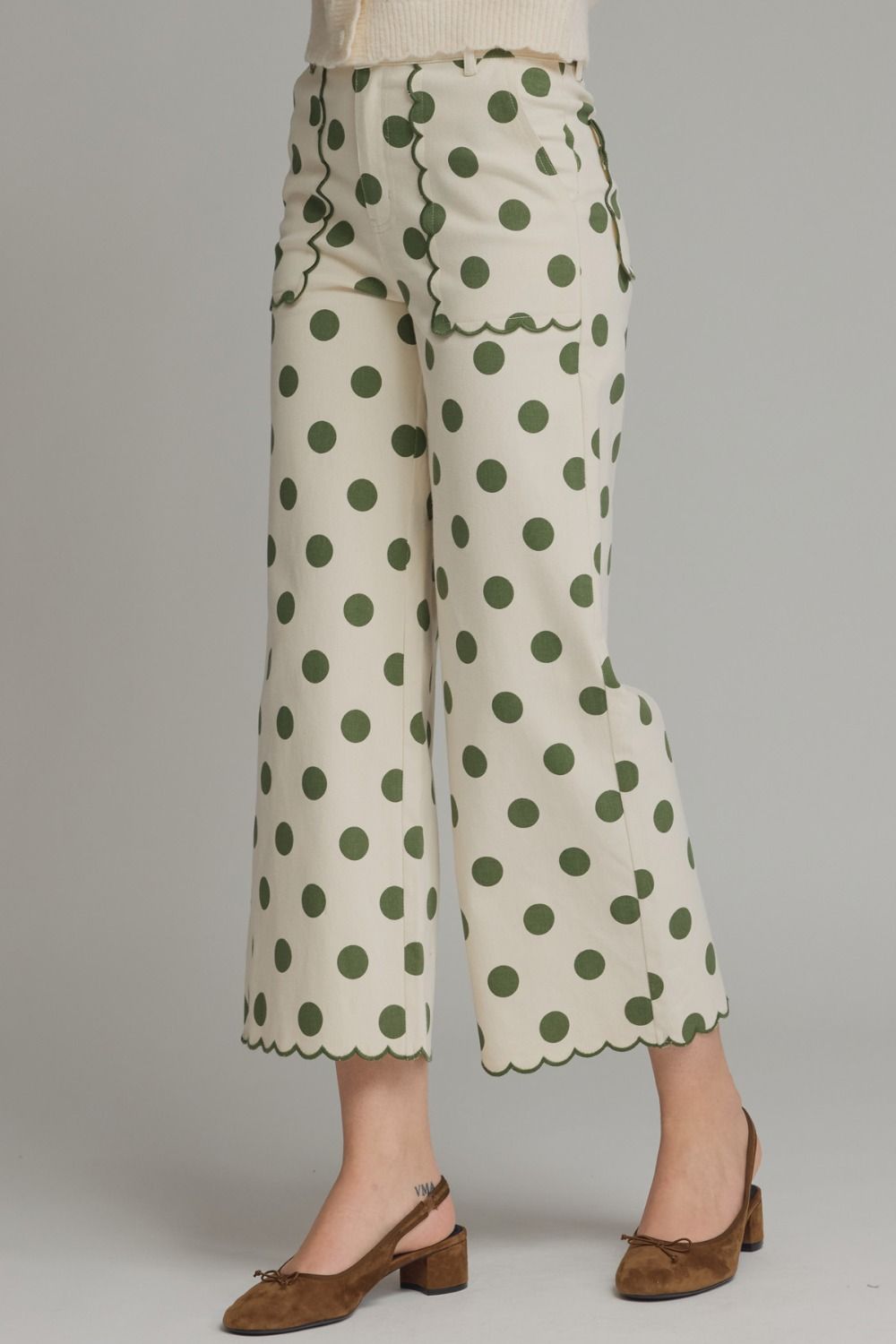 Entro Olive Polka Dot Scallop Pants