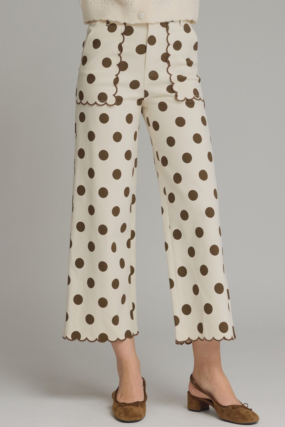 Entro Brown Polka Dot Scallop Pants