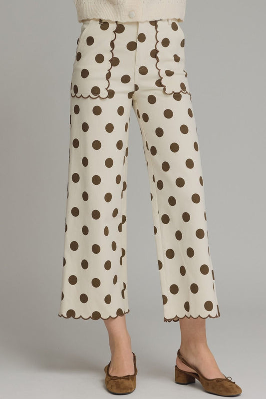 Entro Brown Polka Dot Scallop Pants