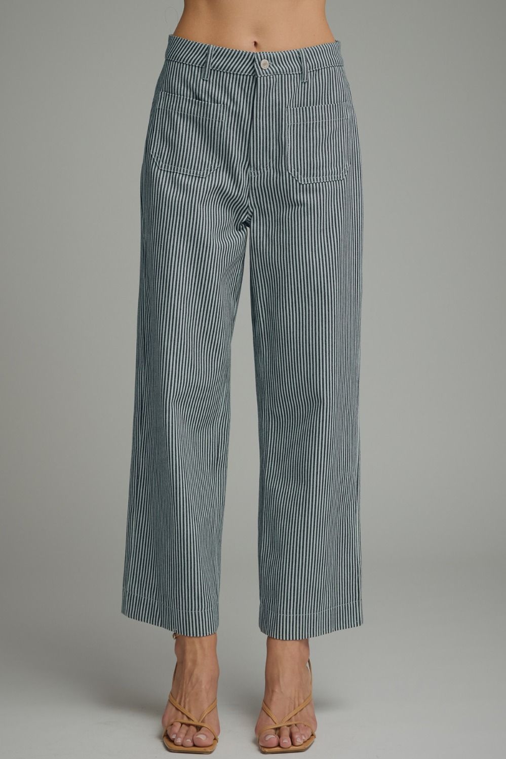 Entro Striped Crop Pants with Patch Pockets