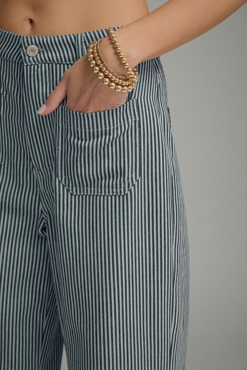 Entro Striped Crop Pants with Patch Pockets