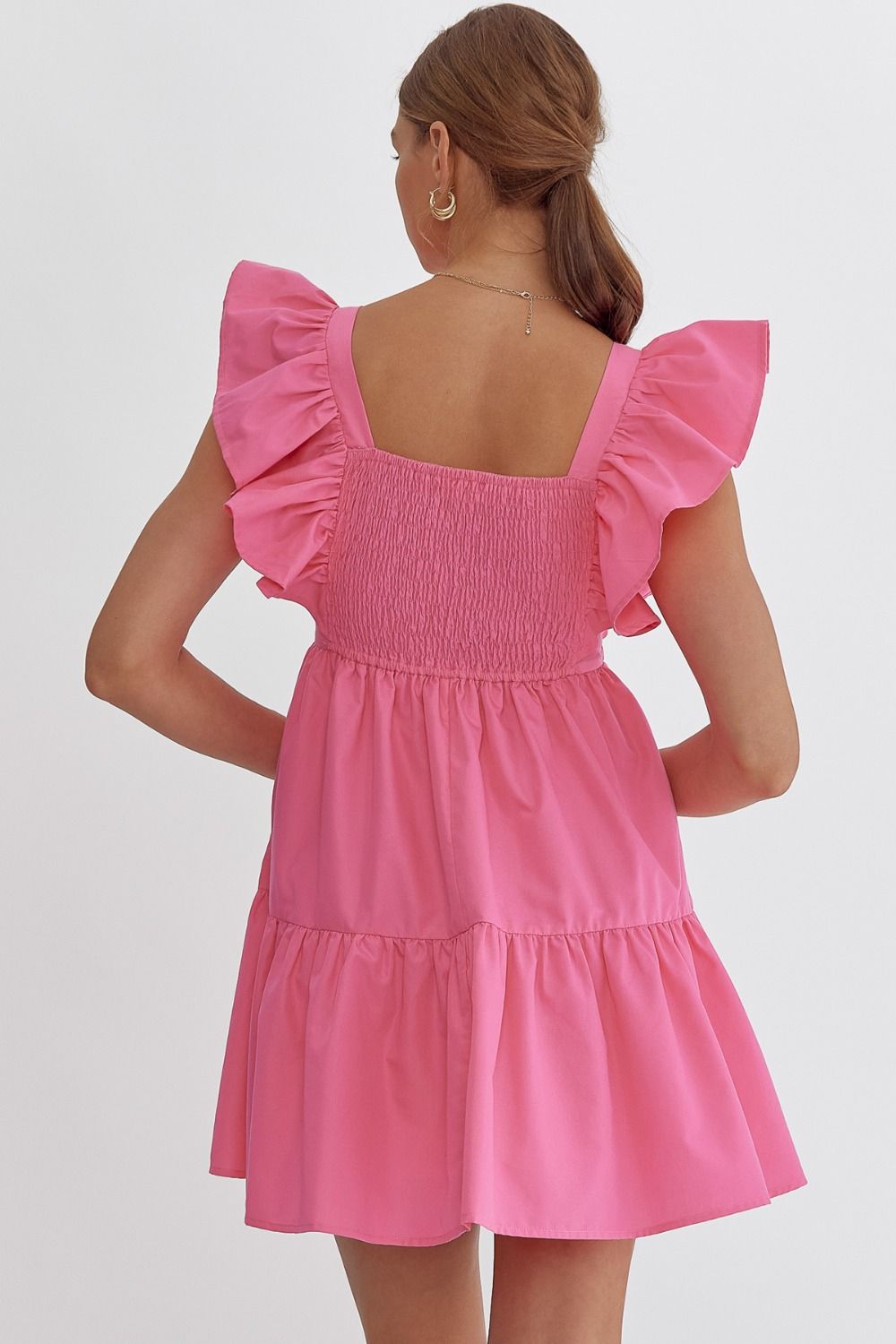 Entro Square Neckline Baby Doll Dress - Pink