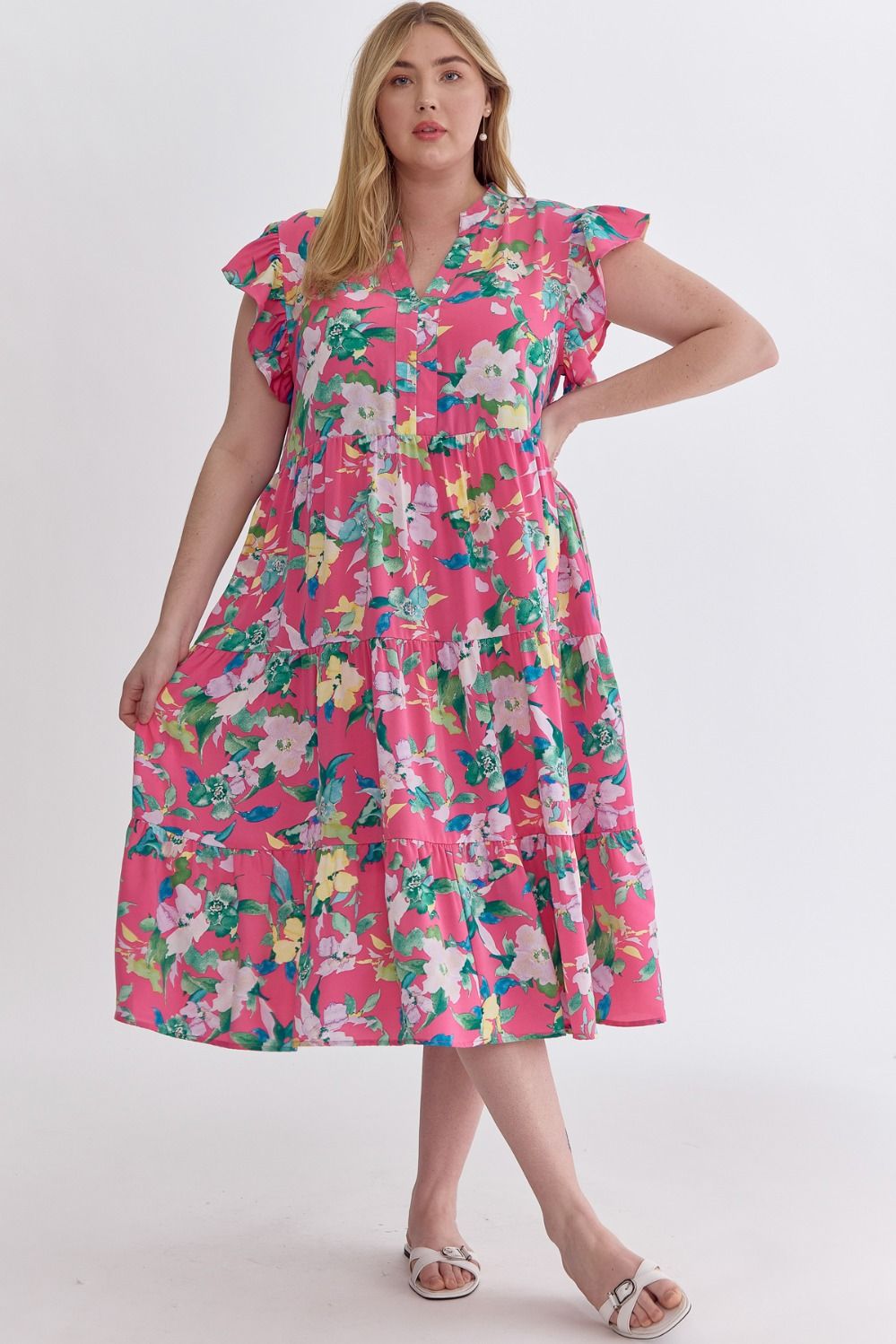 Entro Plus Floral Midi - Pink